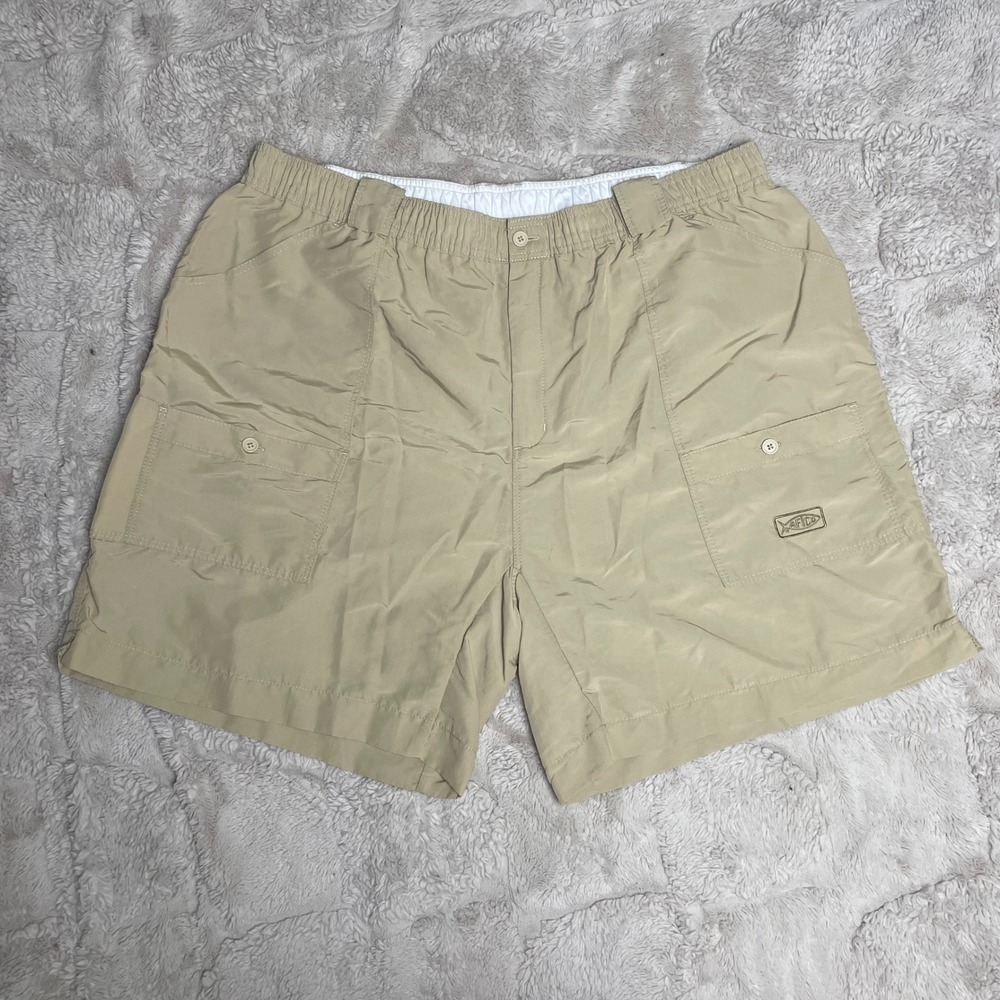 AFTCO Mens Fishing Shorts Tan Khaki Original Handcrafted Size 46 Nylon Cargo